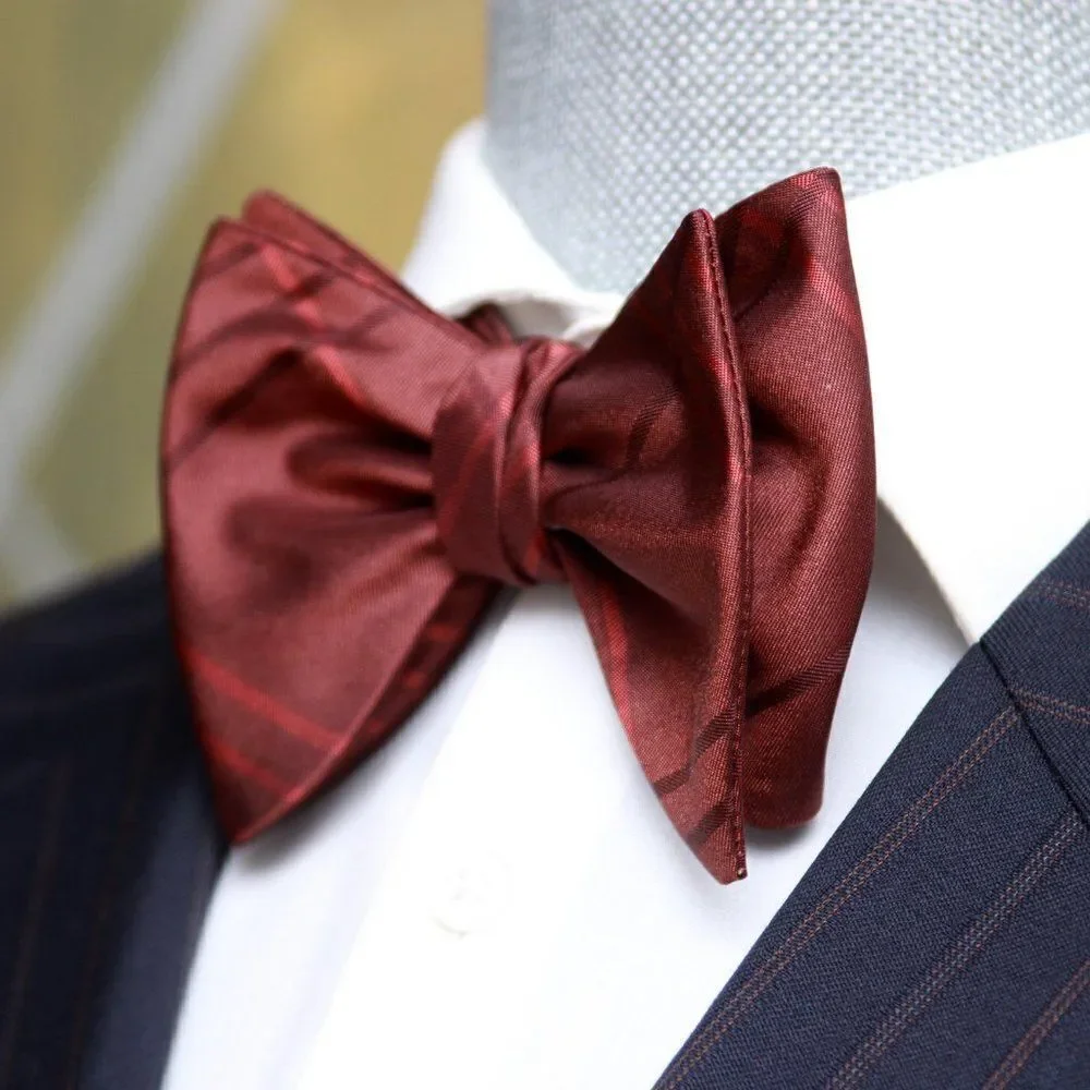 New Men's Self-tied Bow Tie 100%Silk SMALL Butterfly‎ Burn Plaid S652